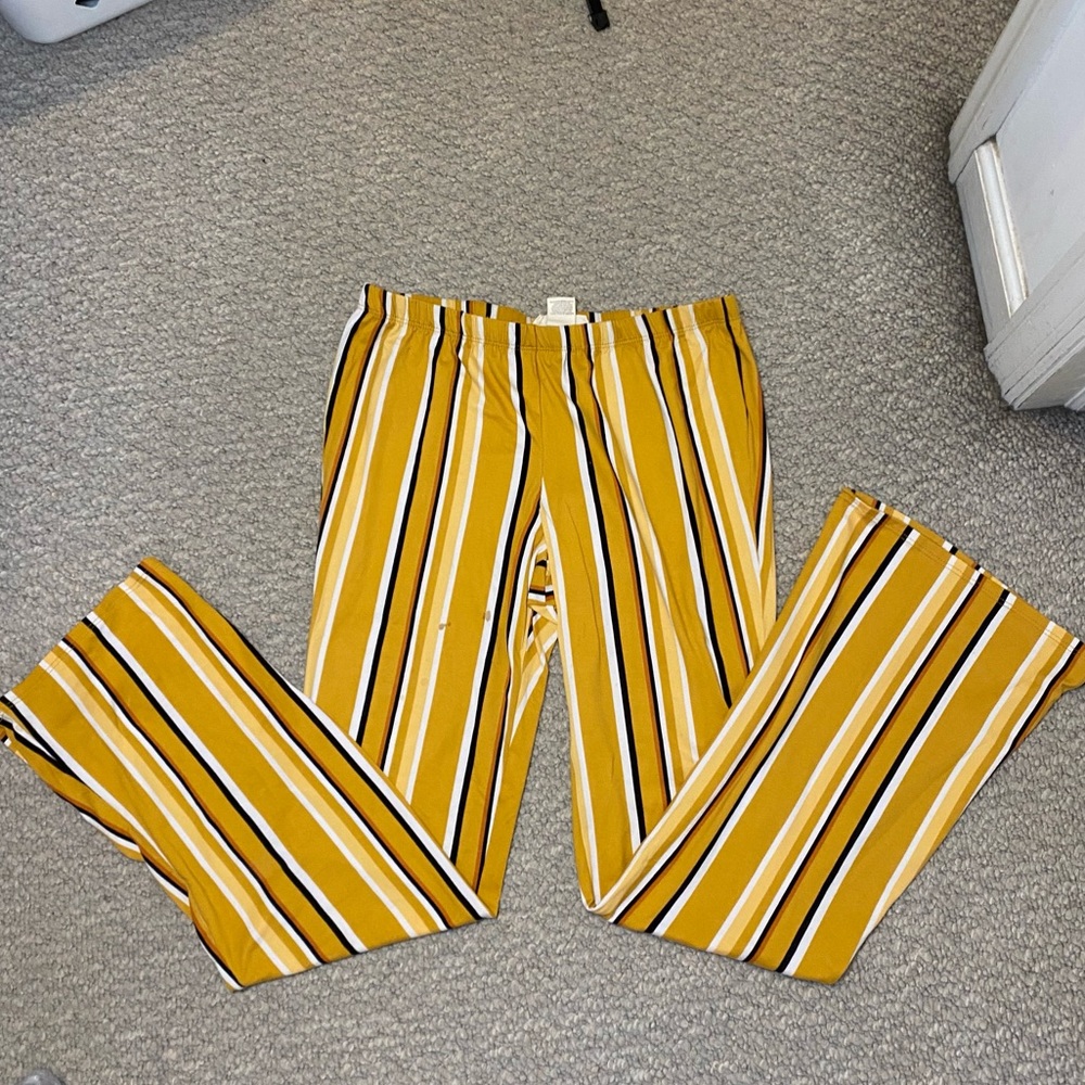 yellow striped wide leg pants